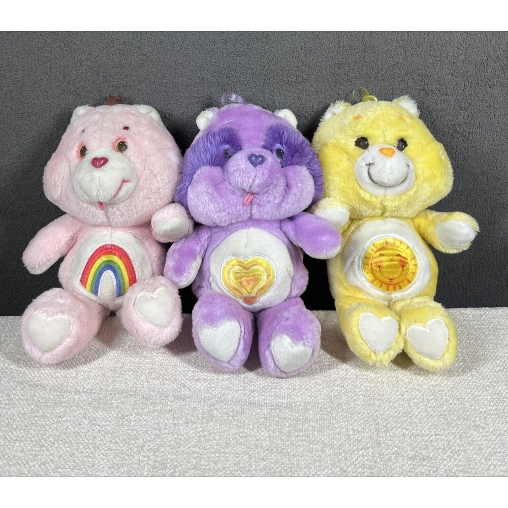 1983 Care Bear Plush Kenner Lot 3 Full Size Funshine Cheer Bright Heart Cousin